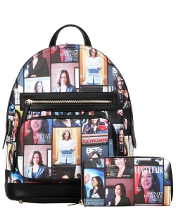 2 in 1 Kamala Harris Backpack Wallet Set HA-8730W BLACK